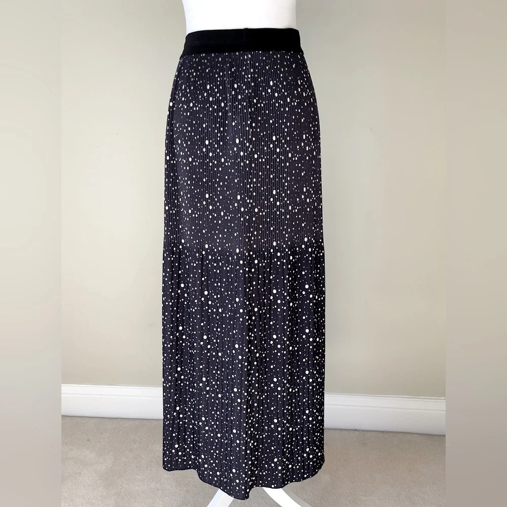 Punt o Roma Blue & While Elastic Waist Long Pleated Maxi Casual Skirt EUC